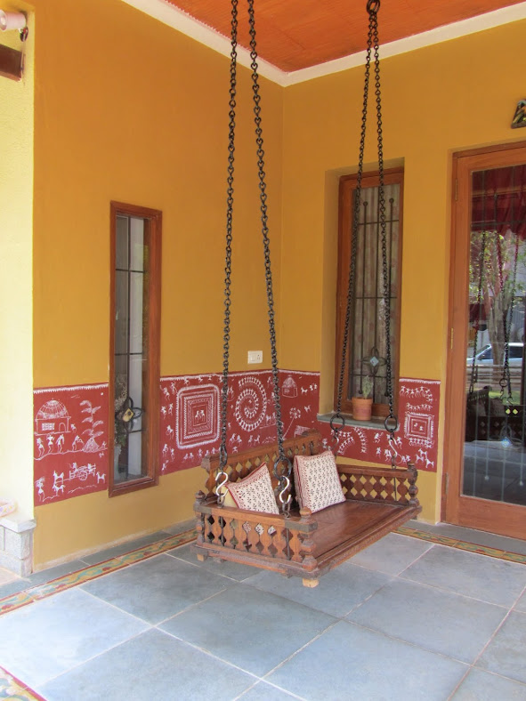 Teak wood swing in a traditional South Indian home