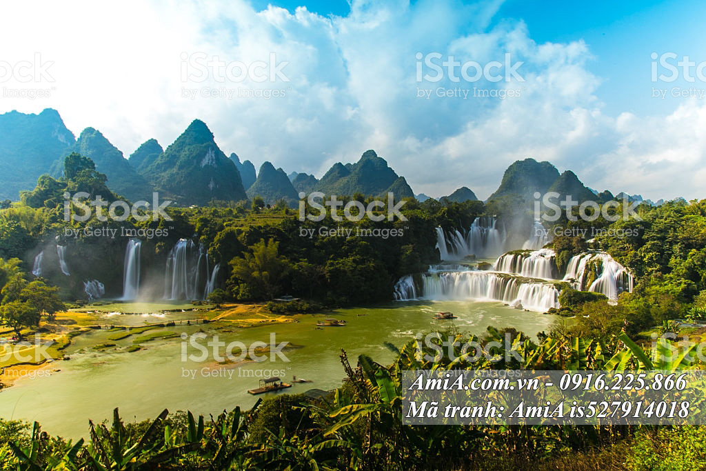 Tranh phong cảnh đẹp thác nước Bản Giốc Việt Nam