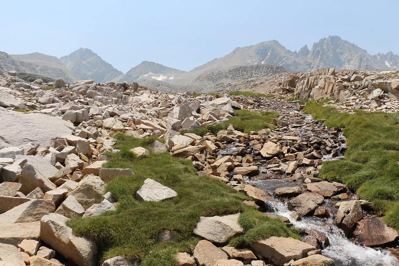 The headwaters of Bubbs Creek with Forester Pass (center) on the John Muir Trail