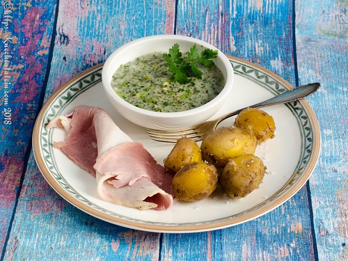 Dicke Bohnen in grüner Sauce mit neuen Kartoffeln und gekochtem Schinken vom Husumer Protestschwein-2