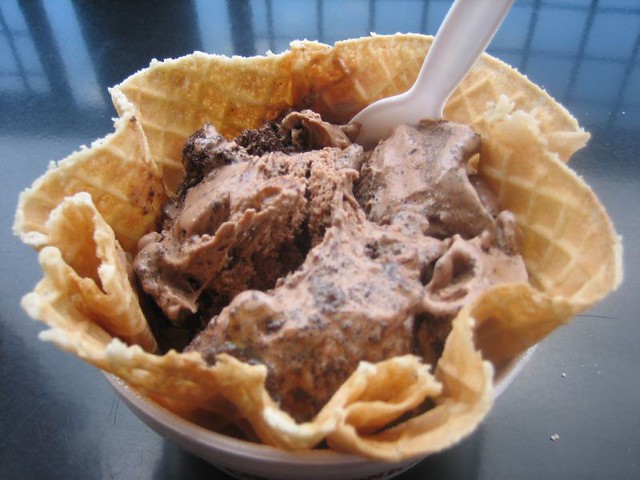Cold Stone icecream concoction in a waffle cup