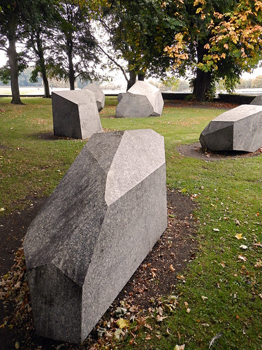 Geometric stone sculptures in the garden at the Irish Museum of Modern Art in Dublin, Ireland