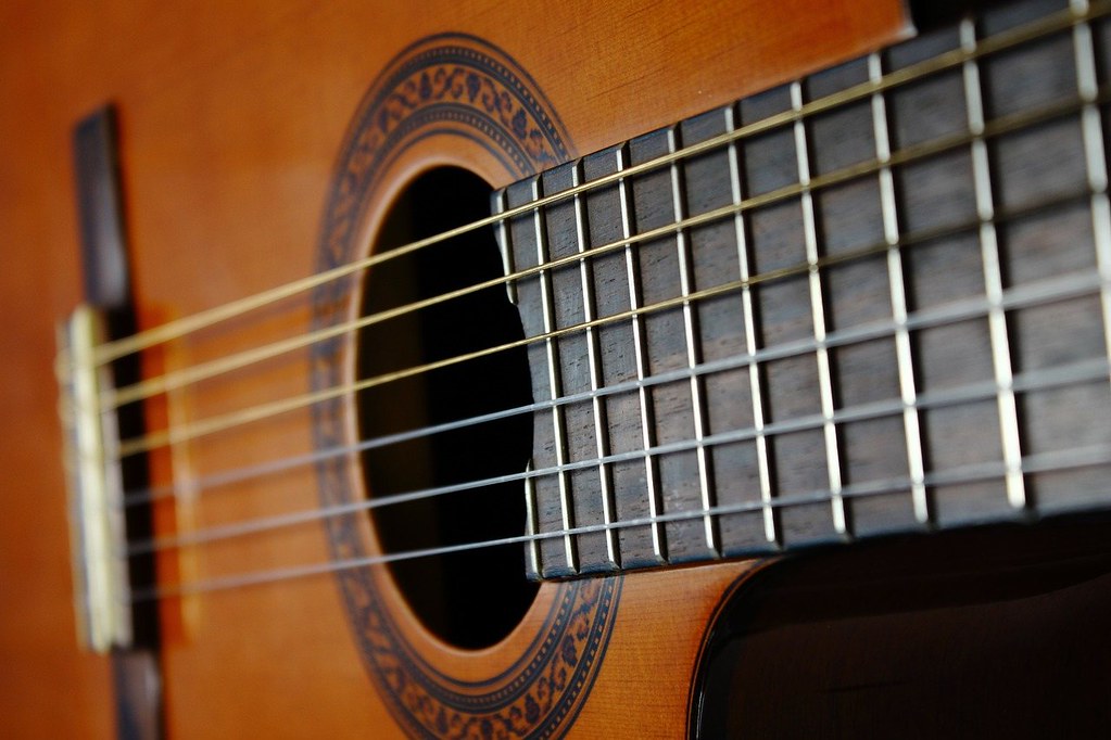 dramatic photo of classical guitar