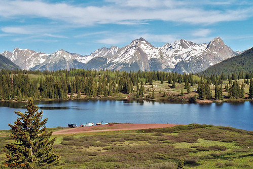 landscape scenery vista mountainrange mountains lake meadow colorado