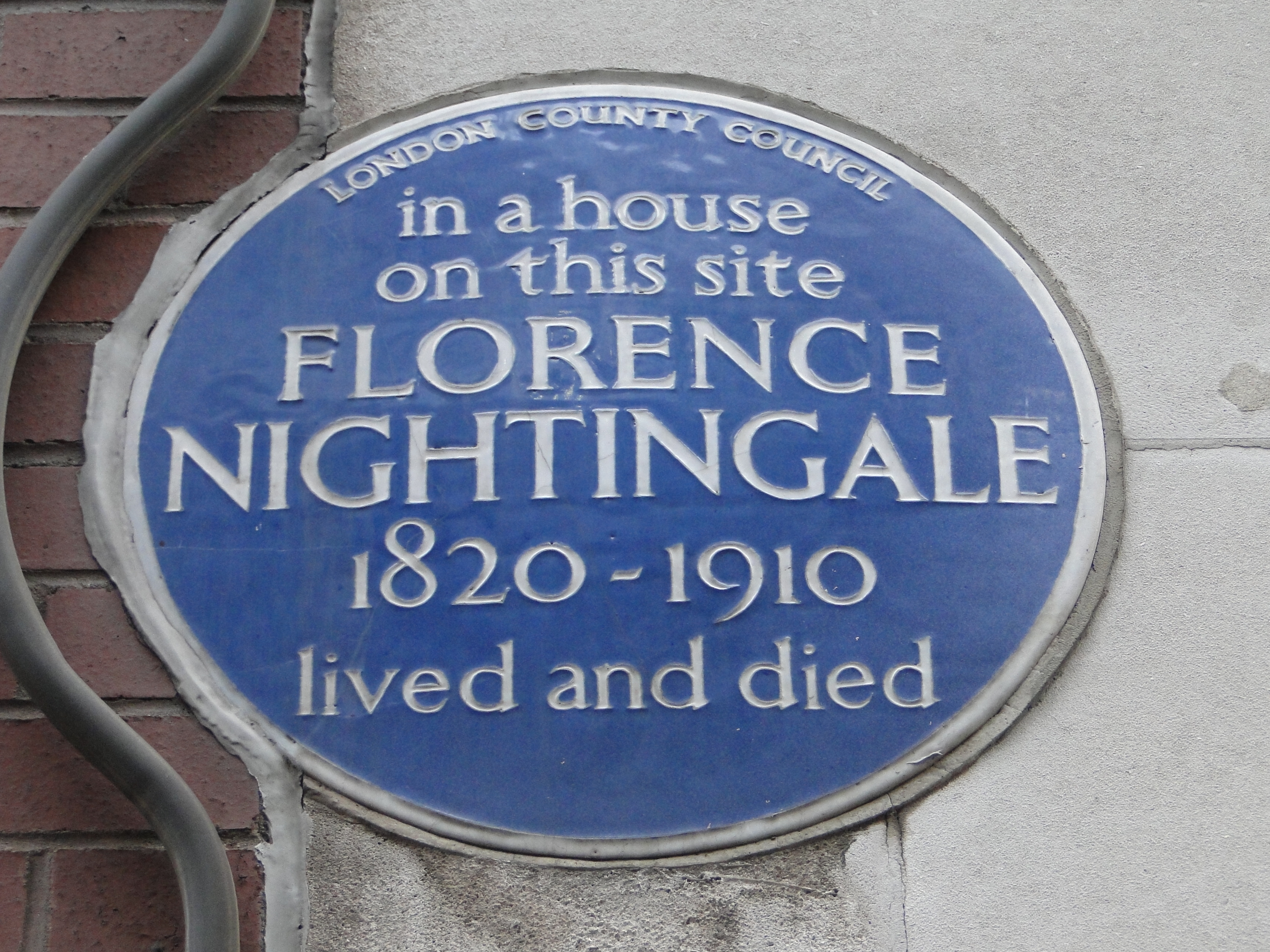 Blue plaque to Florence Nightingale in 8 South St, Mayfair, London. Photo taken on October 26, 2012.