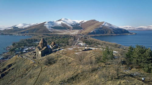 lake mavic sevan monastery armenia mountain mountains water air sky drone