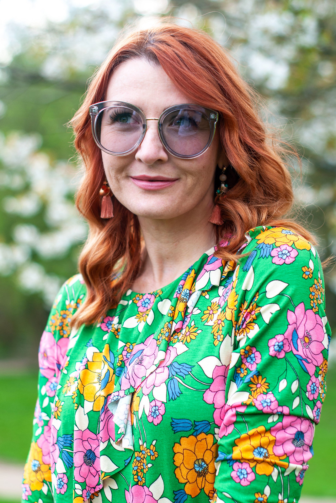 Wearing a Psychedelic Spring Florals Dress: 60 style floral midi dress with asymmetric hem \ summer style \ bright colours \ outfit of the day \ ootd | Not Dressed As Lamb, over 40 style