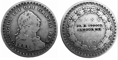 Dr. E. Osgood counterstamp on 1812 silver bank token