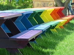 A rainbow of benches, Lacombe AB