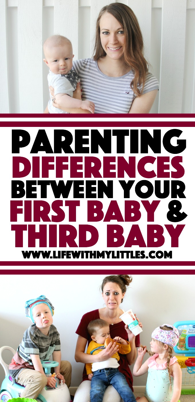 Between your first and third baby, your parenting style changes and relaxes a little bit. Here's a funny look at some of the many parenting differences between your first baby and third baby.