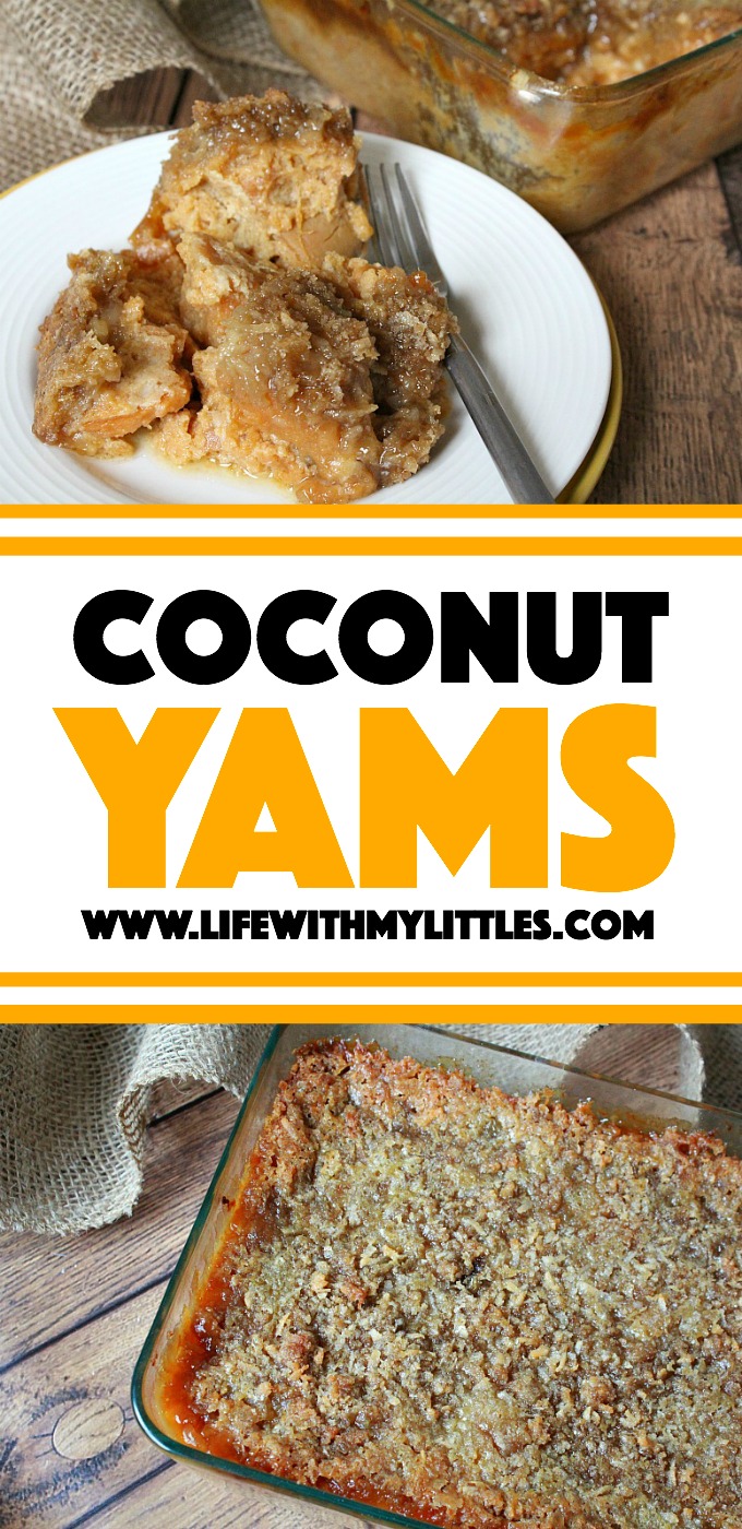 These coconut yams are the perfect side dish for your Thanksgiving dinner! It's such an easy recipe (your kids could even help!) and it's almost like a dessert! If you're looking for a yummy sweet potato recipe for Thanksgiving, this is it!