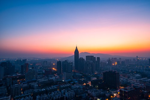 nanjingshi jiangsusheng china cn night skyline skyscraper dawn sunrise urban twilight cloud sky neon city cityscape outdoor aerial landmark landscape nikon nikond800 tamronsp1530f28