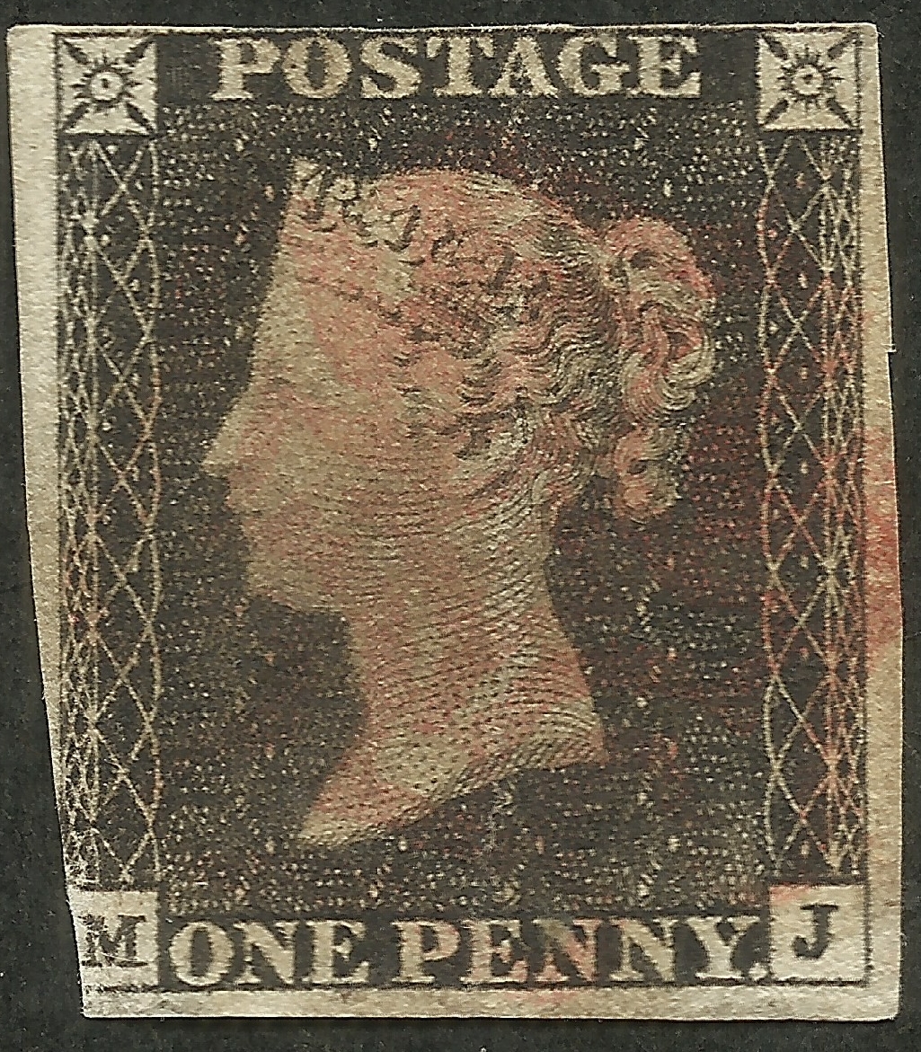 Great Britain - Scott #1 (1840) - the author's own Penny Black, a three-margin used copy with 