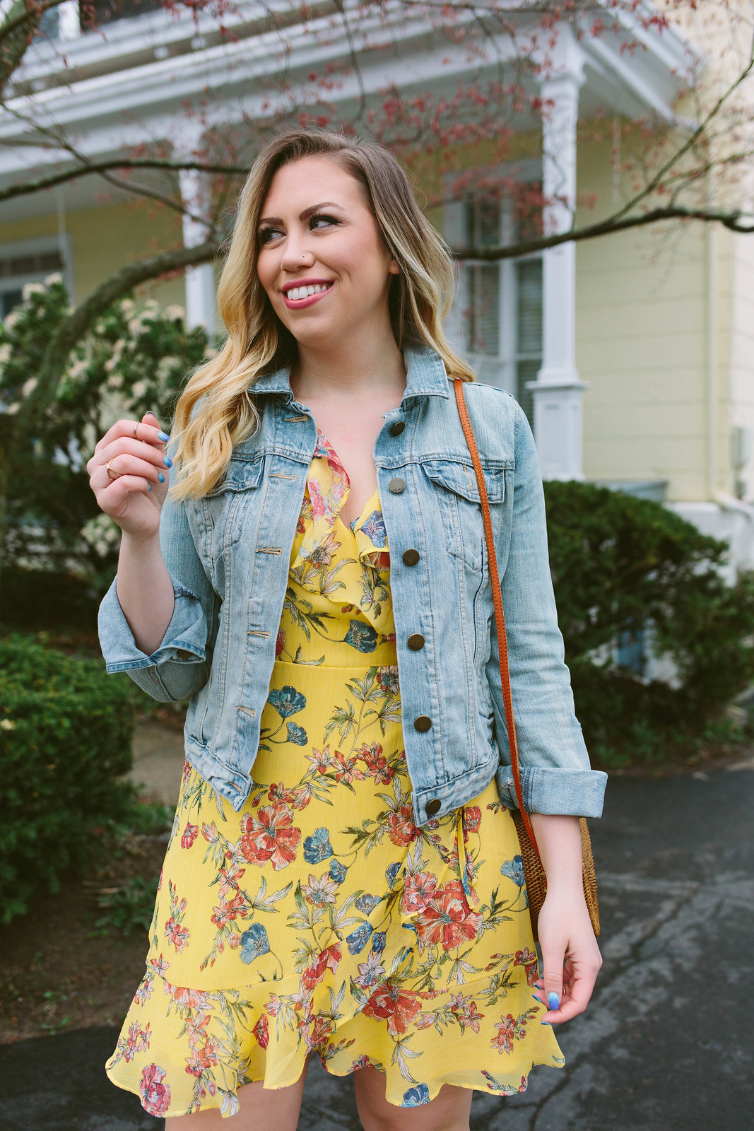 How to Style a Jean Jacket Denim Jacket Summer Outfit Yellow Dress