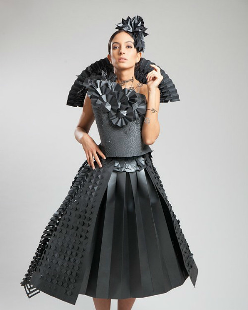 Black Paper Dress for Highcon by Merav Peleg