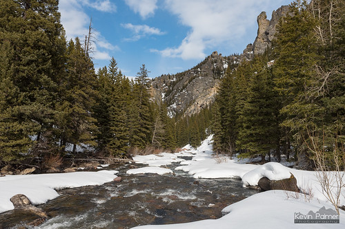 april spring wyoming nikond750 dayton bighornmountains bighornnationalforest snow snowy evening tamron2470mmf28 tongueriver water trees cliffs clouds boxcanyon ice rapids blue sky