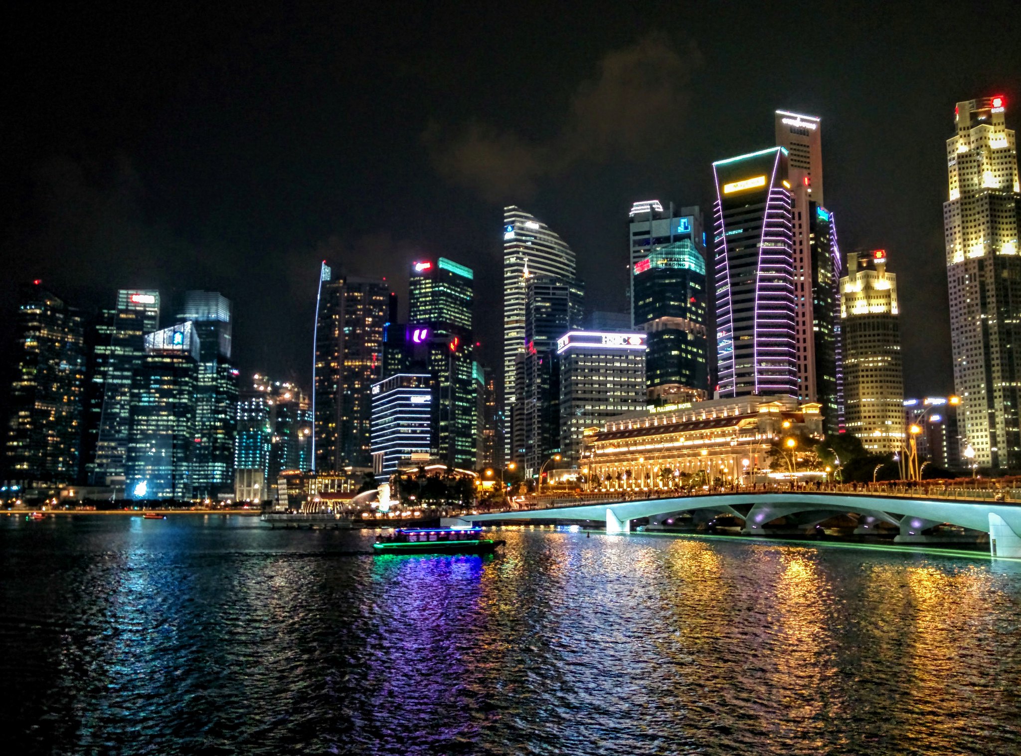 The colourful Singapore skyline at night