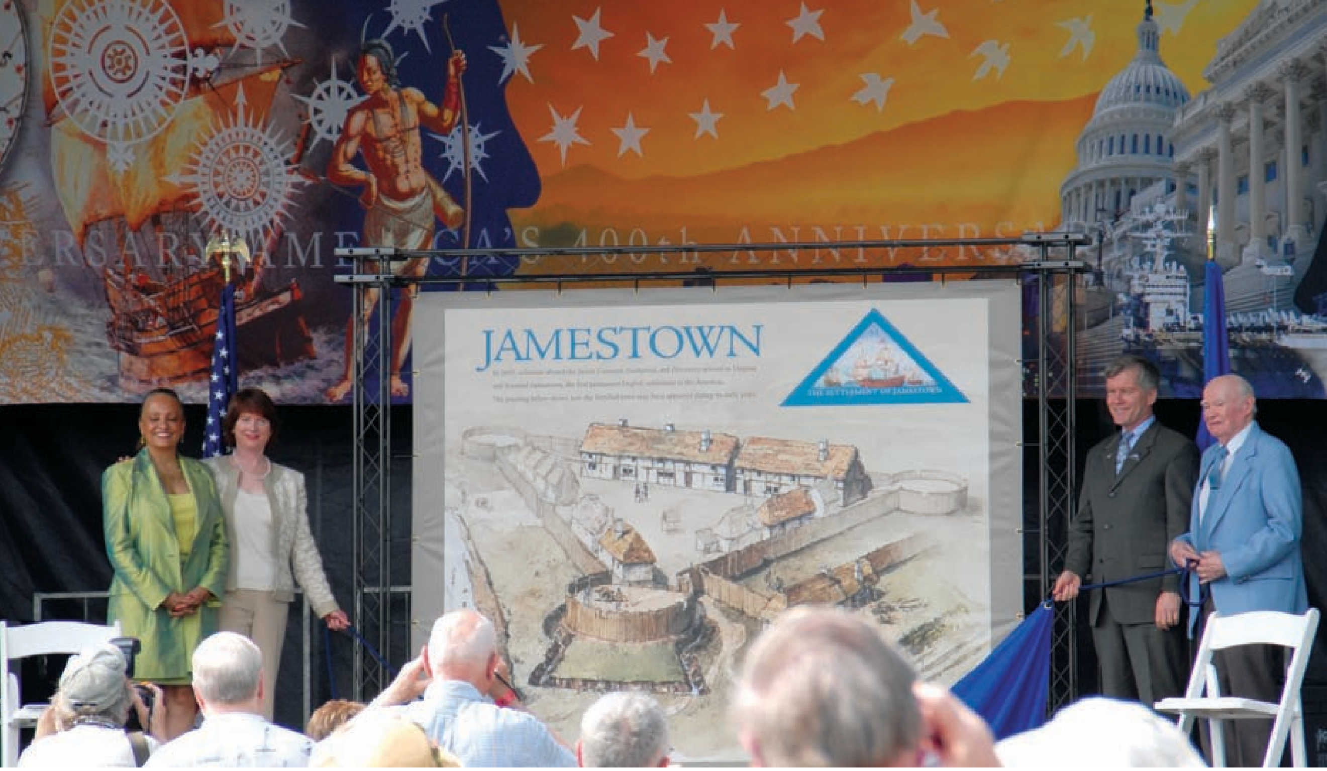 A first-day-of-issuance ceremony for the U.S. Postal Service “Settlement of Jamestown” stamp was held at Jamestown Settlement on May 11, 2007.