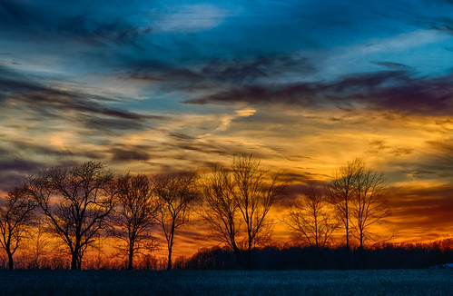 goshen hdr indiana nikon nikond5300 outdoor blue clouds color evening farm field geotagged orange rural silhouette sky sunset tree trees unitedstates