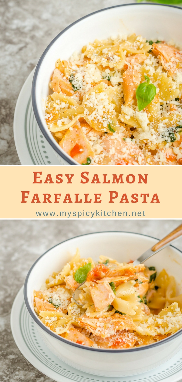 Easy salmon farfalle pasta in a creamy tomato sauce