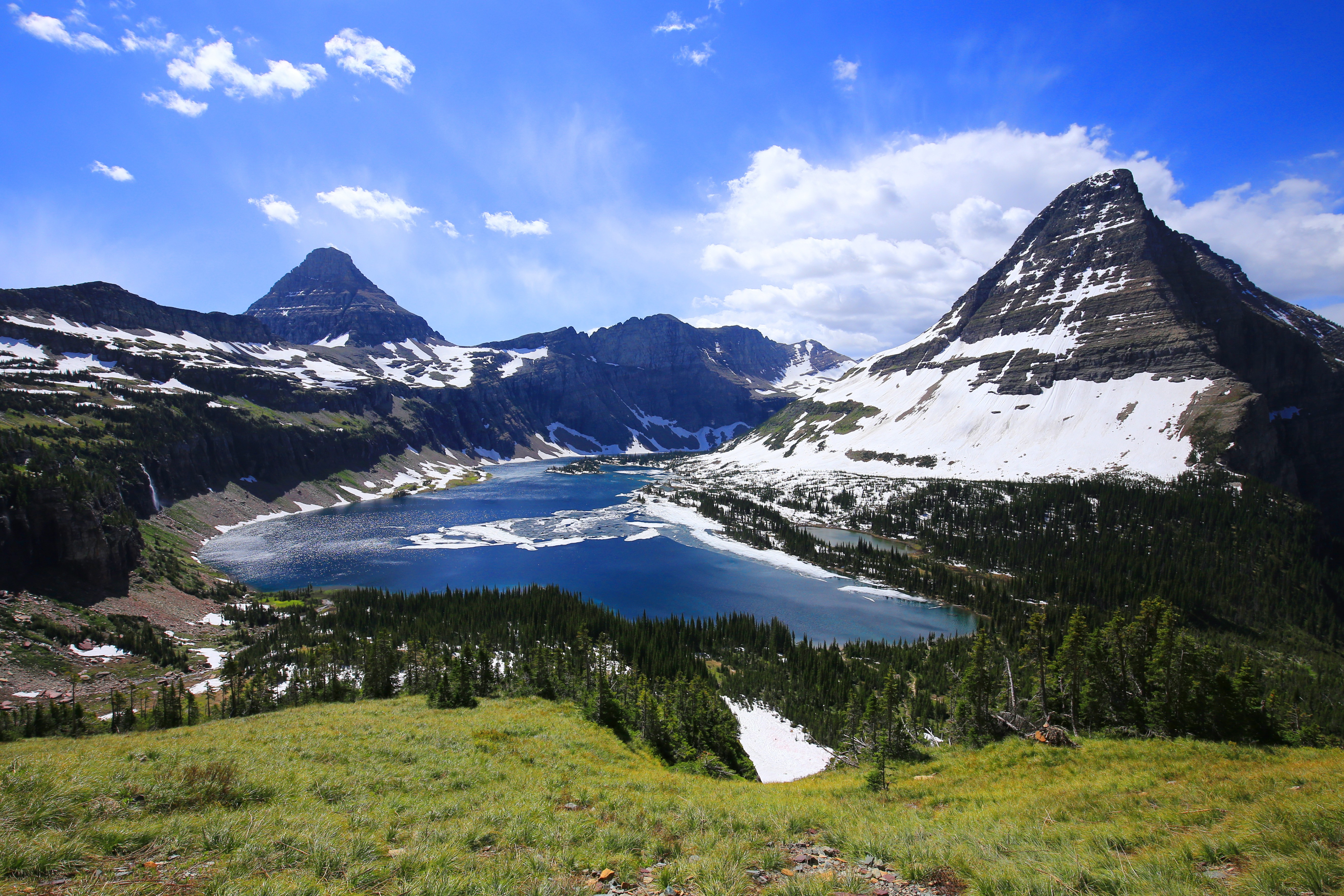 Bearhat Mountain (right), Reynolds Mountain (left) and Hidden Lake in Glacier National Park, Montana. Photo taken by Tobias on June 19, 2015.