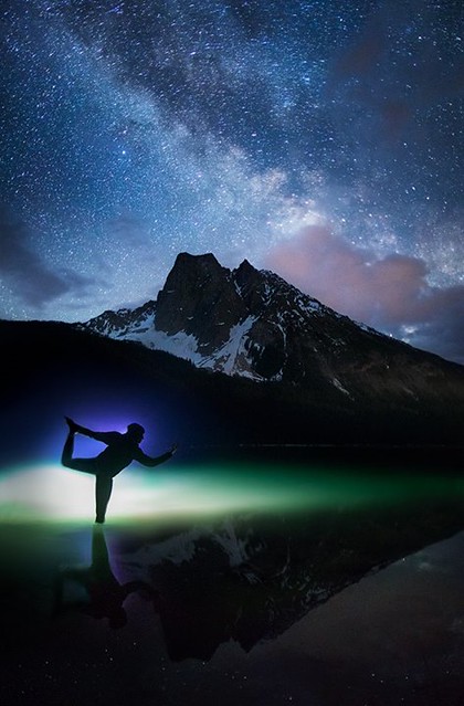 From a couple of nights ago at recently-thawed Emerald Lake. The Milky Way and reflections were fantastic! #AstroYoga
