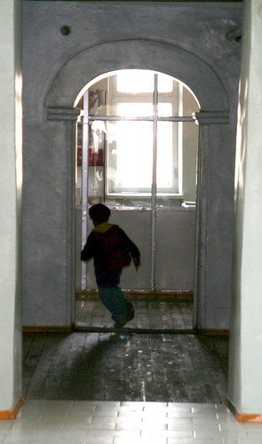 travel school boy child running hallway mongolia badunara
