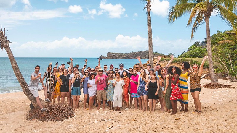 Bloggers on a Caribbean beach in Antigua