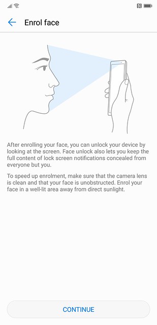 EMUI 8.1 - Face Unlock - Enrol Face Start
