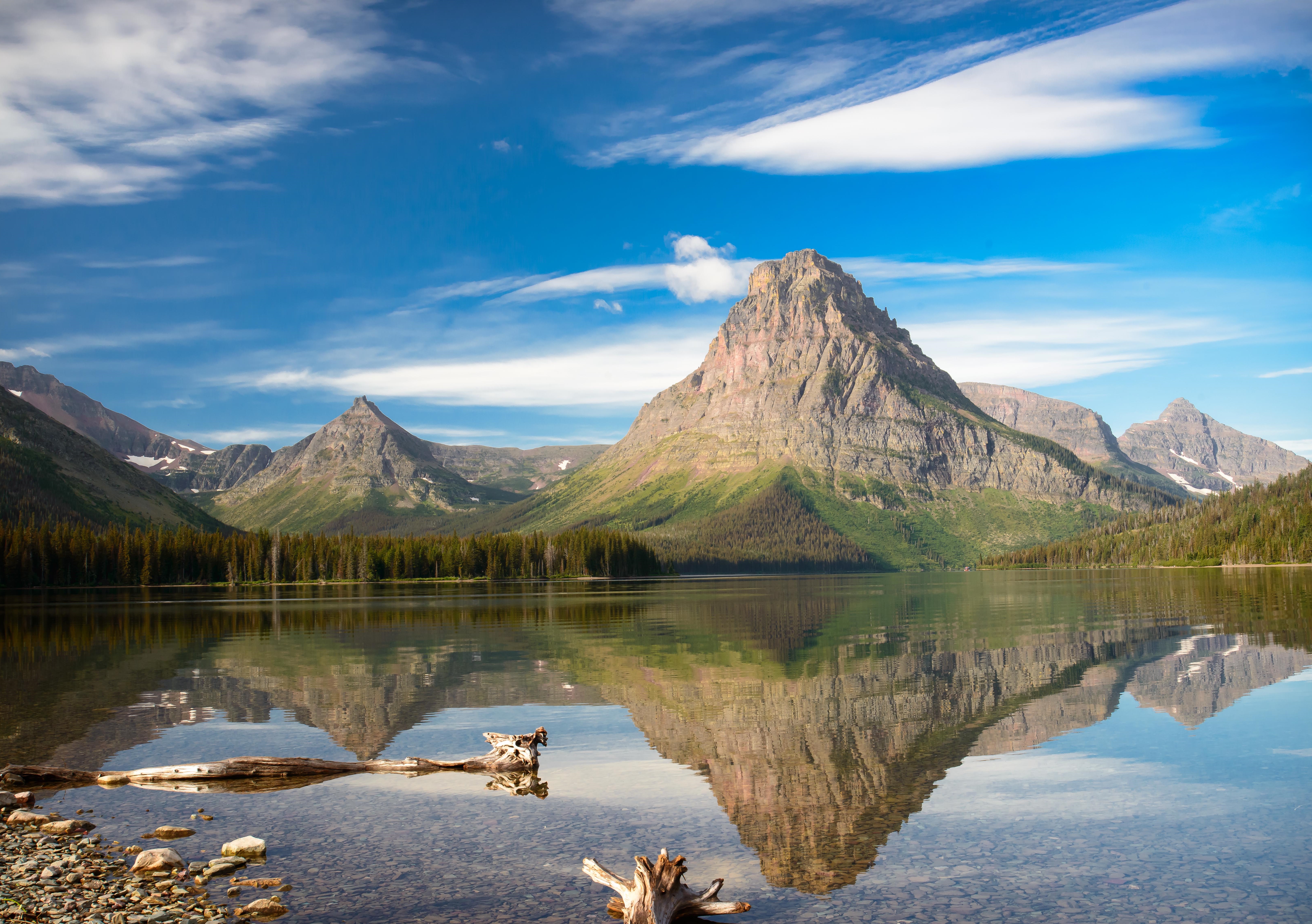 Mount Rockwell (Mount Sinopah) and Two Medicine Lake in Glacier National Monument, Montana. Photo taken on August 28, 2014.