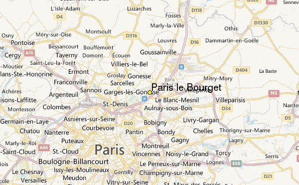 Map showing location of Le Bourget Airport in Paris, France