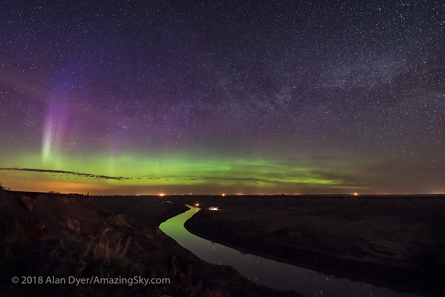 Aurora and Milky Way over Red Deer River