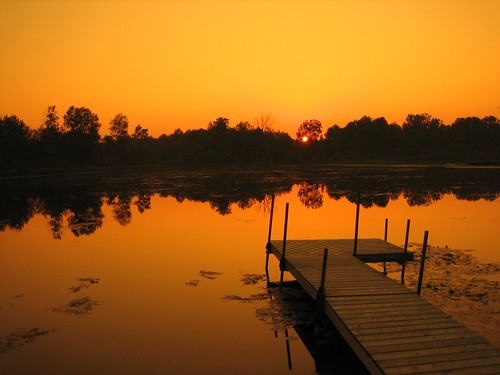 sunset orange lake dock dusk michigan gladwin