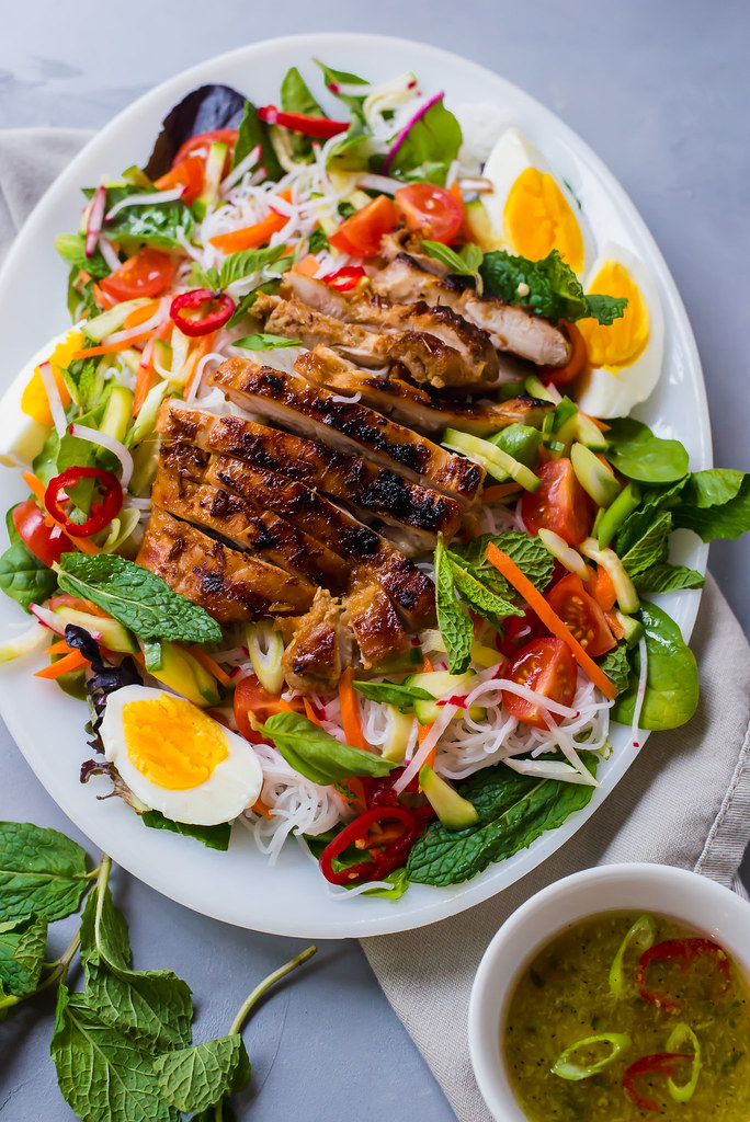 Rice Noodle Salad with Vietnamese Grilled Lemongrass Chicken and Pickled Vegetables